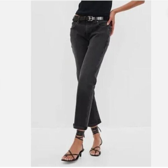 GAP 90's Mid-Rise Black Wash Girlfriend Size 12/31 TALL Y2k Jeans RETAIL $80 - Picture 2 of 7